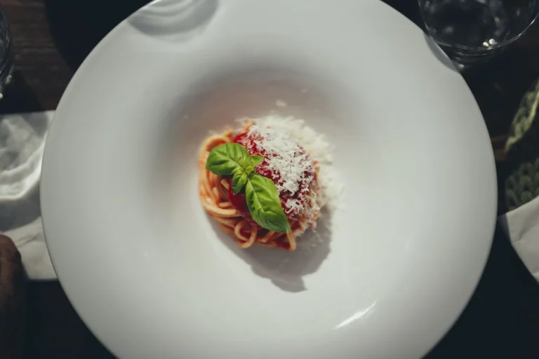 Fresh pasta with tomato and basil served at a Chianti winery